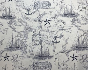 Nautical Fabric, Sailing Ships, Navy Blue, Nautical Map, Compass, Anchors