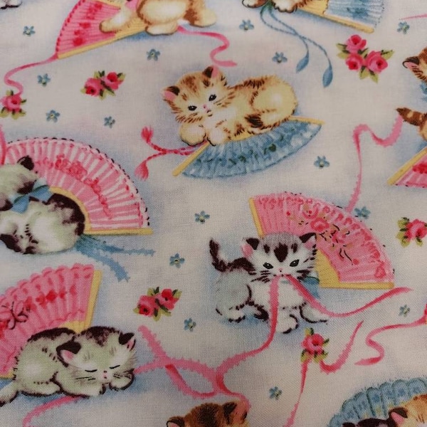 Michael Miller Smitten kittens cream Fabric by the yard 100% cotton for clothing ,crafts and quilting , by the yard