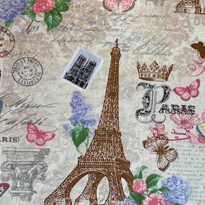 Spring in Paris Cotton Fabric: Eiffel Tower, Butterflies
