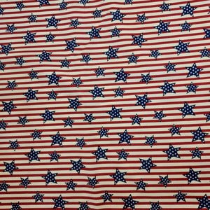 Patriotic Stars and Stripes Fabric: Tea Stained 100% Cotton
