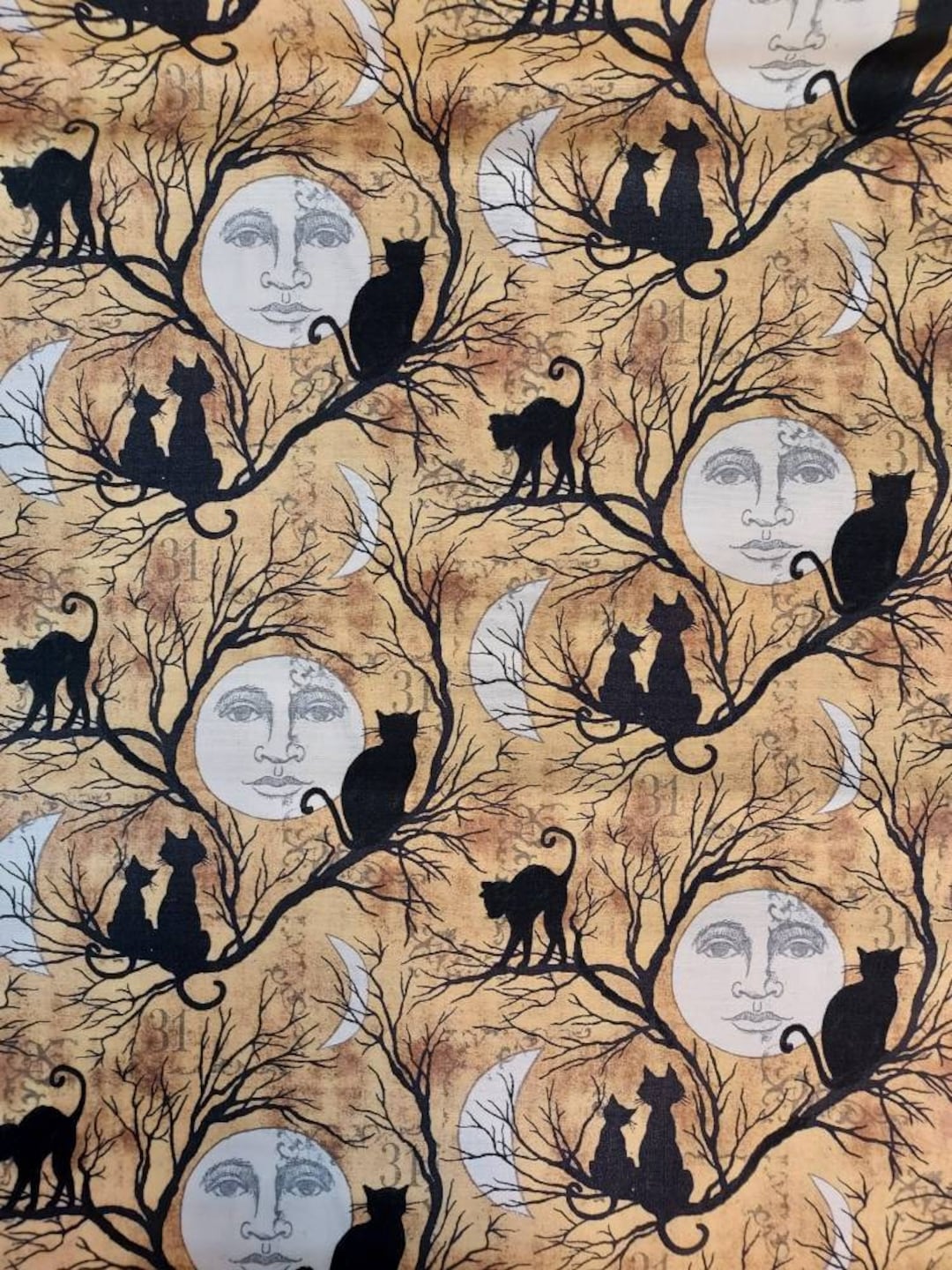 Limited Cat Silhouette Susan Winget Halloween Cotton Fabric 100% Cotton ...
