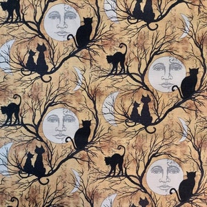 Limited Cat Silhouette Susan Winget Halloween Cotton  Fabric 100% cotton for clothing ,crafts and quilting by the yard,1/2,1/4,fat quarter