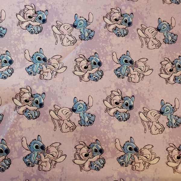 Stitch and angel watercolor Fabric by the yard 100% cotton for clothing ,crafts and quilting B.T.Y. 1/2 1/4,fat qt.