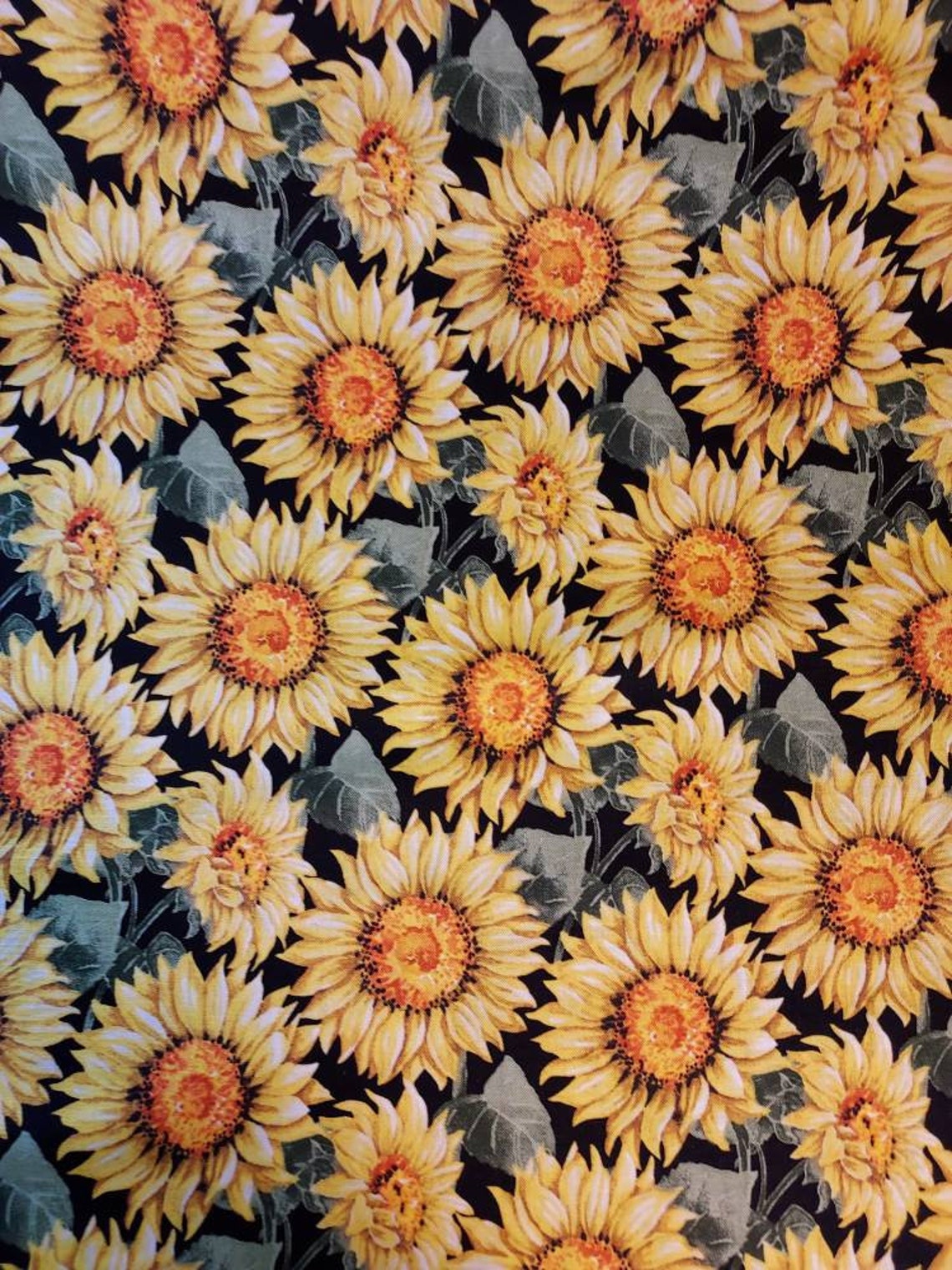 Large Sunflower on Black Fabric by the Yard 100 Cotton for Etsy UK