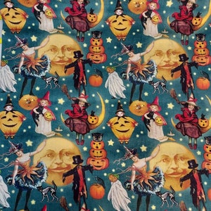 Halloween Treats Cotton Fabric: Vintage Witches & Jack-o&#39;-Lanterns