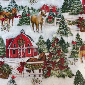 NEU! Susan Winget 74408 Winter Barn Christmas Stoff Meterware 100% Baumwolle für Bekleidung, Basteln, Quilten, B.T.Y.1/2,1/4