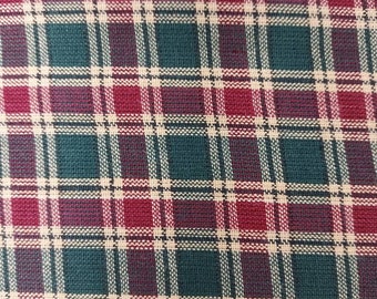 Green, red and Tan plaid Fabric by the yard 100% cotton for clothing ,crafts and quilting , bty