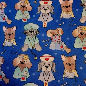 Medical Doggies Novelty Print Fabric: 100% Cotton