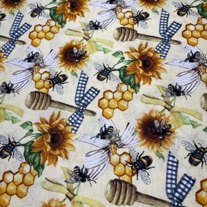 David Textiles Honeybees on yellow Fabric 100% cotton for clothing ,crafts and quilting, B.T.Y.3/4,1/2,1/4,fat quarter