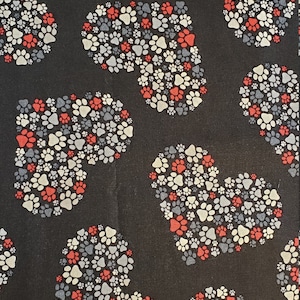 Heart Paws Novelty Cotton Fabric: Black Quilting Material