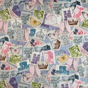 Paris Stamps 100% Cotton Fabric: Spring Crafts & Quilting