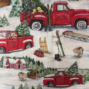 Susan Winget Snowy Ski Day Cotton Fabric: Winter Trucks, Quilting Crafts