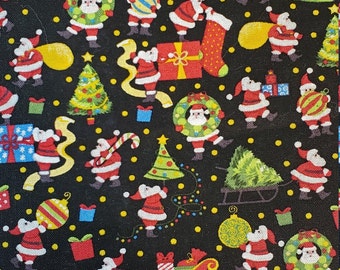 mini Santa holiday Fabric 100% cotton for clothing ,crafts and quilting by the yard