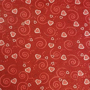 Hearts and swirls Red glitter valentine Cotton Fabric by the yard 100% cotton for clothing ,crafts and quilting ,bty 1/4 1/2 3/4