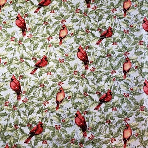 Kardinaalvogels op hulst 100% katoen voor kleding, knutselen en quilten, 1/2