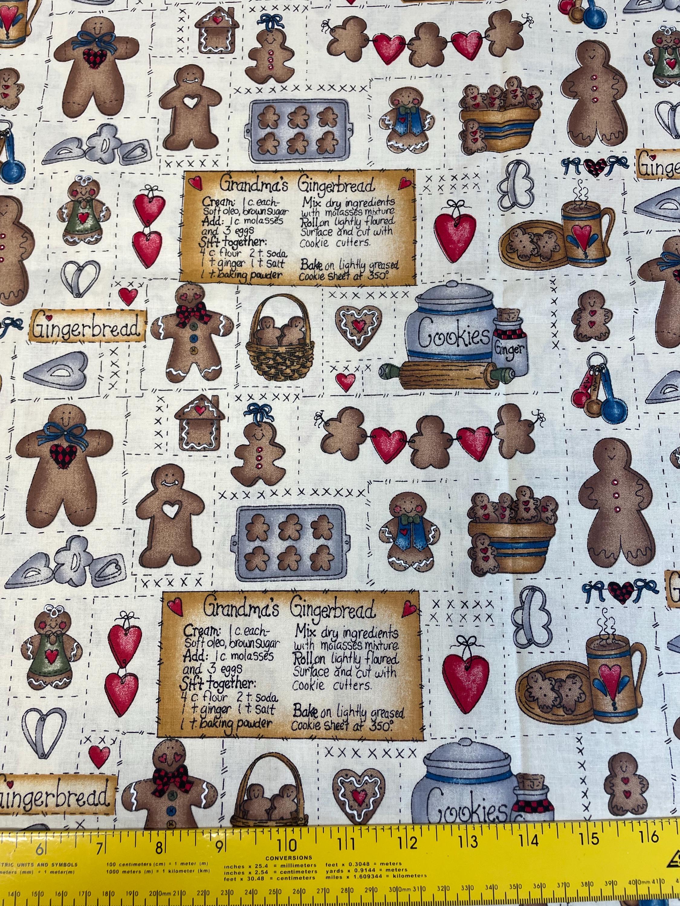 Vintage Dianna Marcum MARCUS BROS Grandma's Gingerbread Fabric Ecru 2 yds X 45"