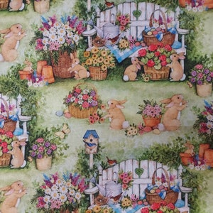 Susan Winget Easter Bunnies Cotton Fabric: Scenic Spring Crafts