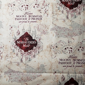 Mapa del Merodeador de Harry Potter Tela cortada a medida 100% algodón para ropa, manualidades y acolchado, B.T.Y. 3/4, 1/2, 1/4, cuarto gordo