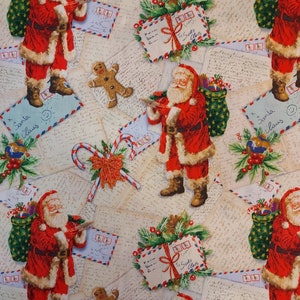 Tecido para quilting com letras para Papai Noel por metro, 100% algodão para roupas, artesanato e quilting, B.T.Y., 1/2, 1/4 de um quarto de gordura