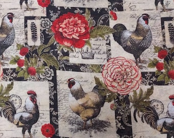 Französischer Hahn Baumwollstoff: Vintage Blumenmuster