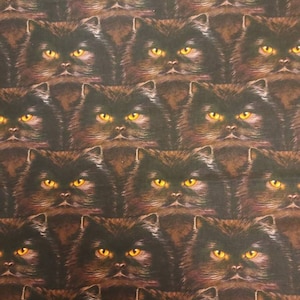 Black Cat Faces Fabric: Halloween Cotton Quilting Material