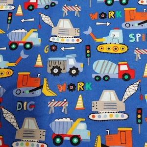 Construction Truck Fabric: Blue Novelty Cotton fat quarters