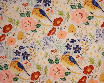 Packed floral Bird keepsake Fabric by the yard 100% cotton for clothing ,crafts and quilting ,bty 1/4 1/2 3/4