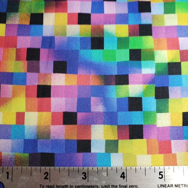 Pixel geo bright  Fabric by the yard 100% cotton for clothing ,crafts and quilting , red,green,orange and yellow Remnant 26"