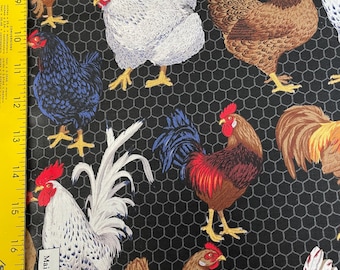 Bauernhof Hühner Baumwollstoff: Schwarzes Quilt-Material