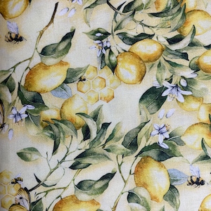 Lemon and bees packed floral Fabric 100% cotton for clothing ,crafts and quilting, B.T.Y.  1/2,1/4 ,fat quarter