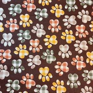 Fall Buffalo Check Paw Print Fabric: 100% Cotton