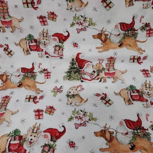 Christmas - Gnomes and Puppies by Susan Winget by Springs Creative Fabric  for clothing ,crafts and quilting B.T.Y.1/2,1/4 fat quarter
