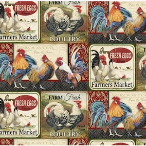 Rooster Cotton Fabric: David Textiles Rise and Shine Patch