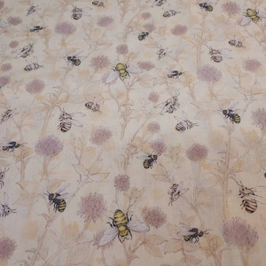 Bees on Flowers Fabric: Susan Winget Tan Cotton, Quilting & Crafts