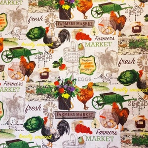 Farmers Market Collage Fabric: Windham White Cotton Remnant (42&quot; x 15&quot;)
