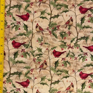 Red Cardinal Cotton Fabric: Holly Vine Print, Quilting & Crafts