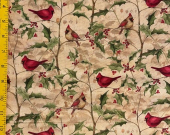 Red Cardinal Cotton Fabric: Holly Vine Print, Quilting & Crafts