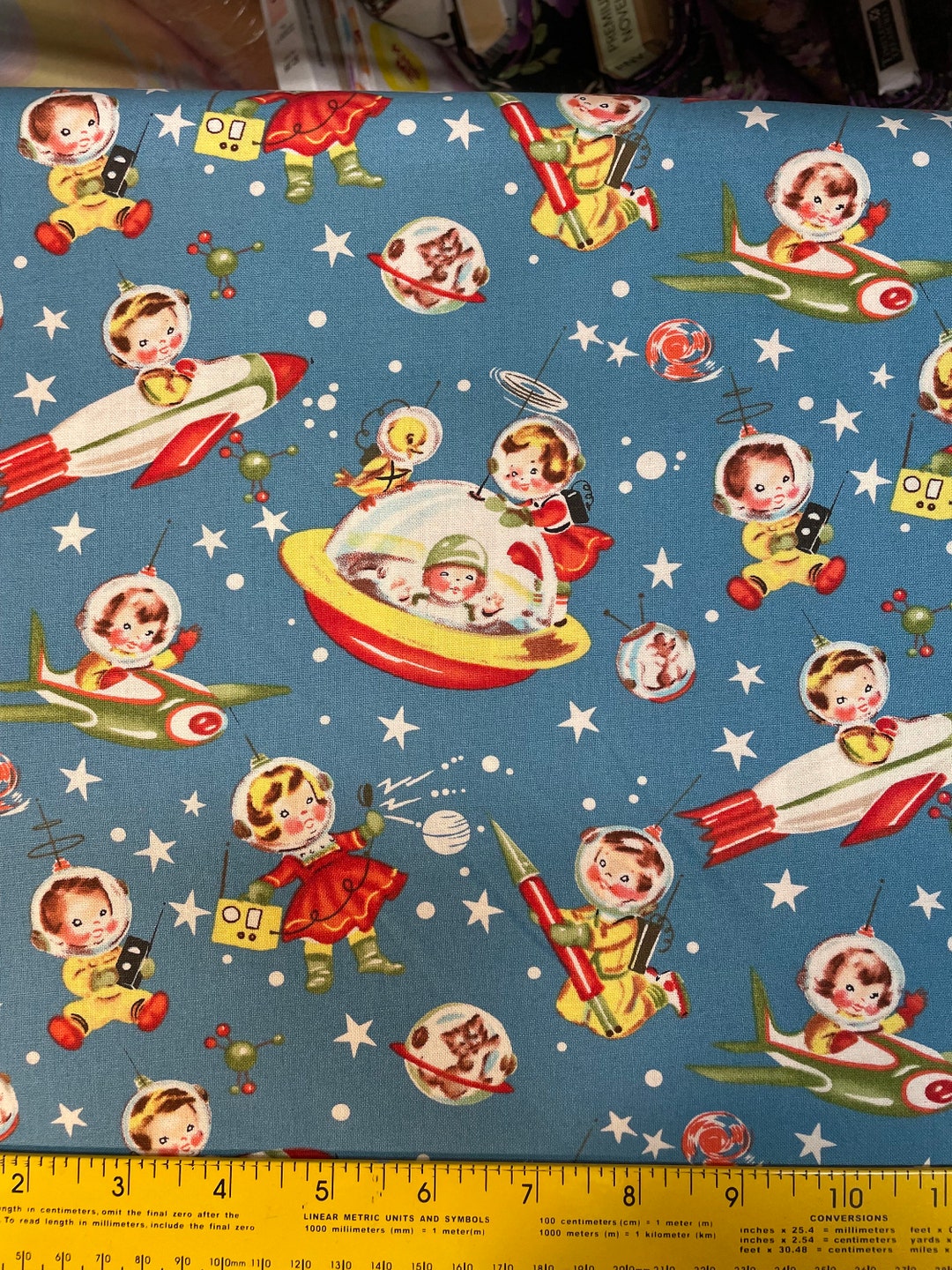 Retro Rocket Rascals Fabric: Michael Miller Spaceship Print - Etsy