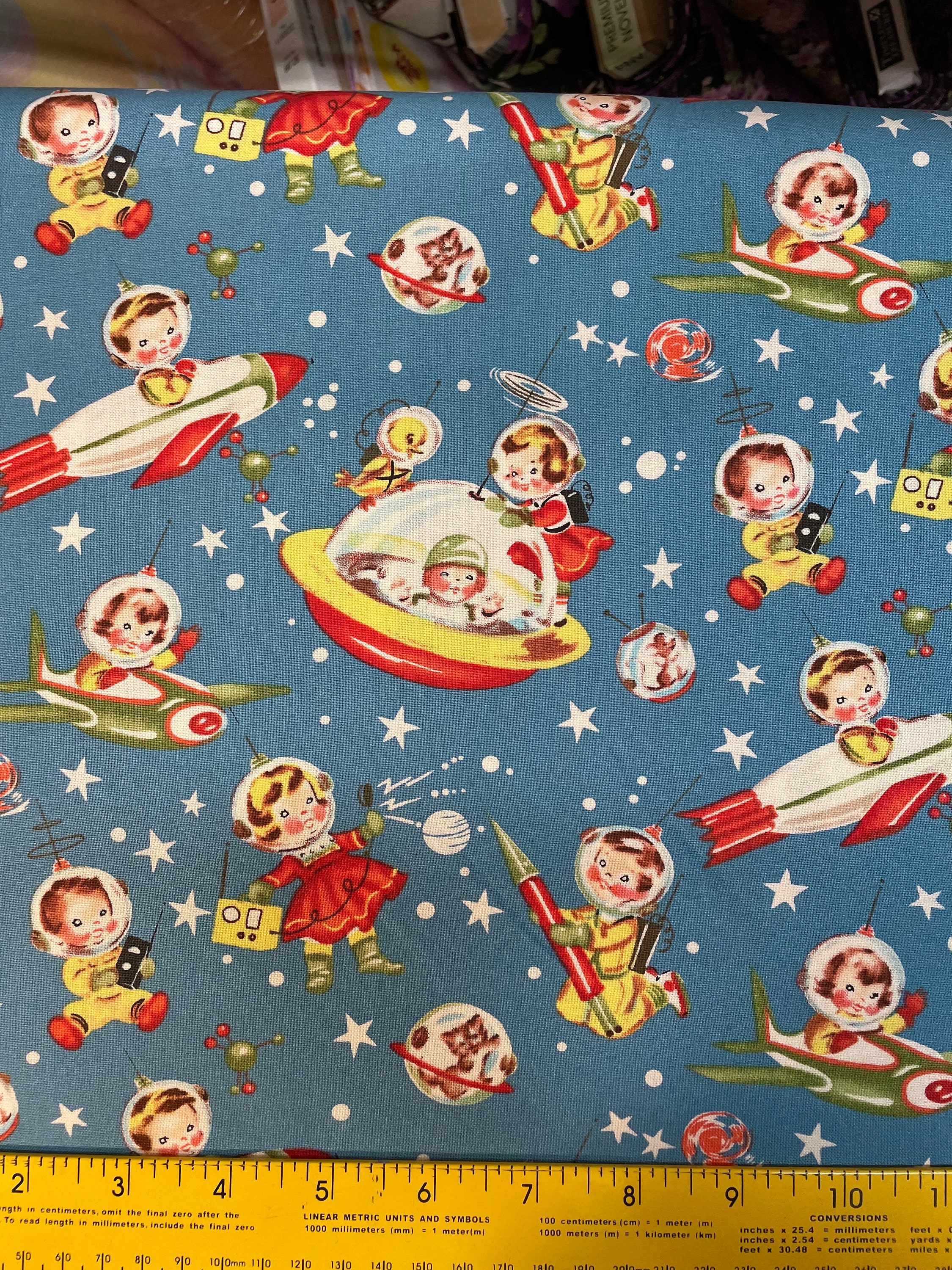 Retro Rocket Rascals Fabric: Michael Miller Spaceship Print - Etsy