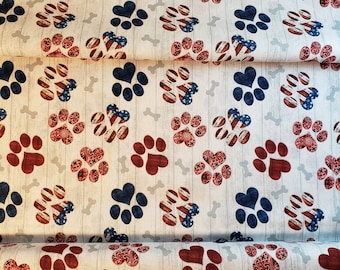 Patriotic Paw Prints Fabric: 100% Cotton Quilting Material