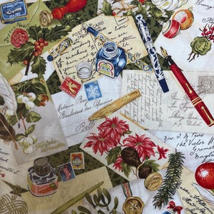 Seltene Vintage Weihnachtspostkarten Henley Studio Fabric 100% Baumwolle für Kleidung, Kunsthandwerk und Quilting Yard