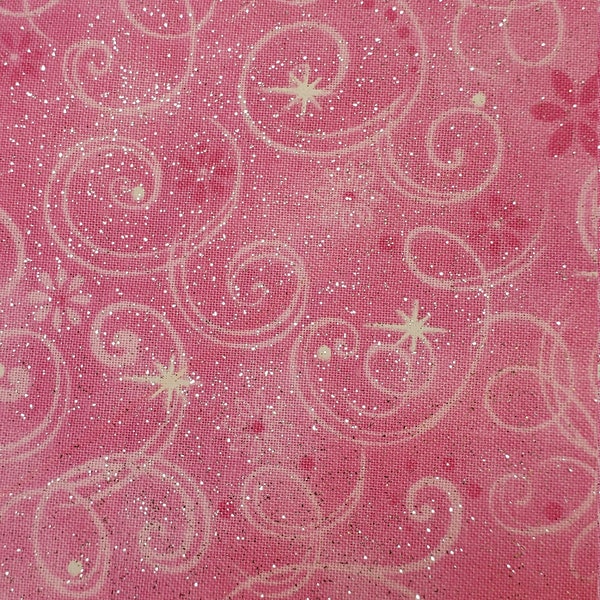 Pink swirls star burst Glitter Fabric 2009 0ut of print 100% cotton for clothing ,crafts and quilting , bty ,1/2 yard