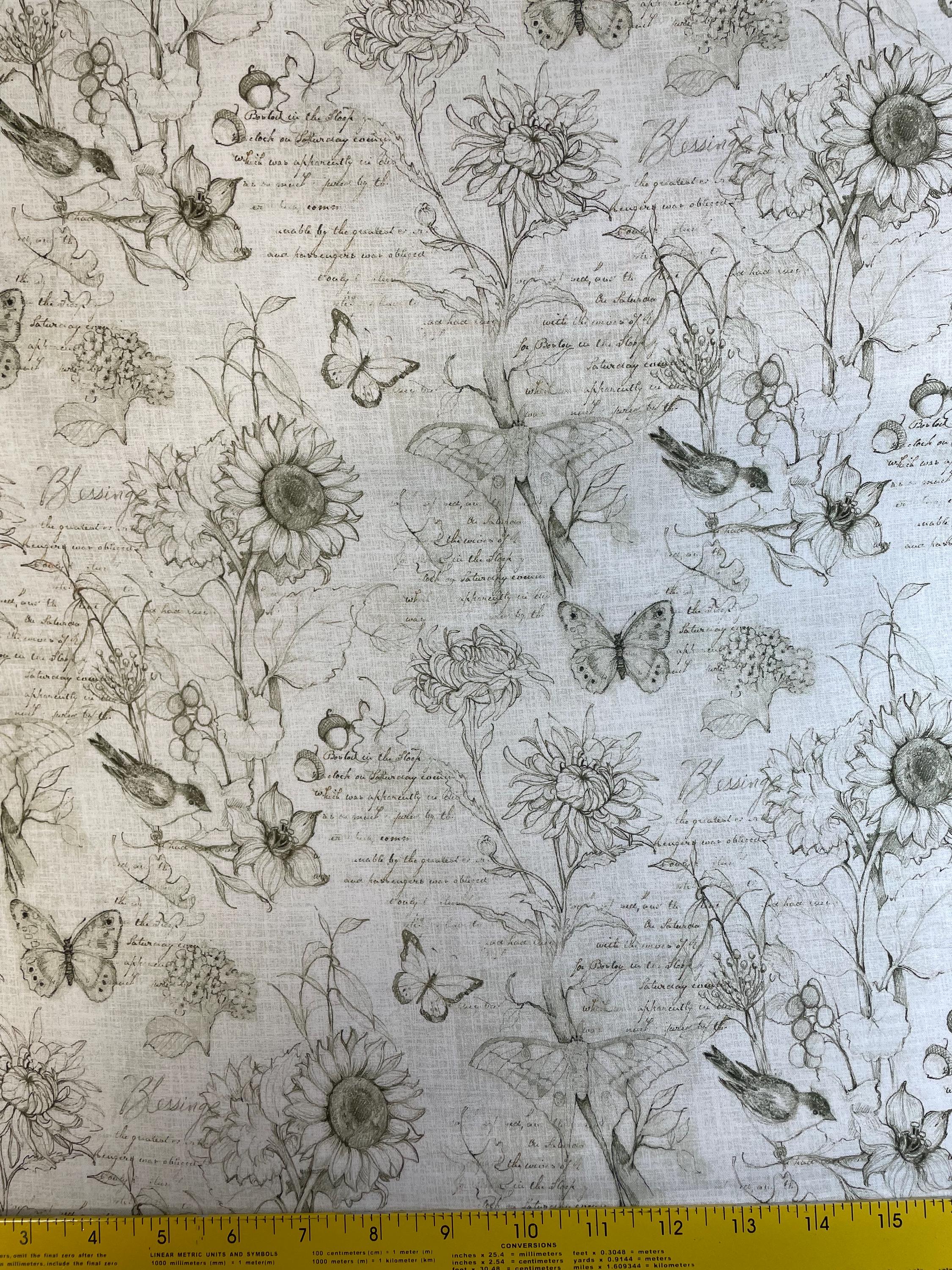 Susan Winget Nature Sketch Fabric: Butterfly Floral Cream Cotton