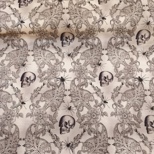 Skulls  and lace Halloween Cotton  Fabric 100% cotton for clothing ,crafts and quilting by the yard