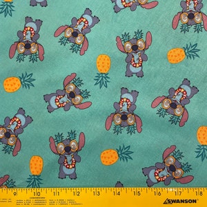 Stitch and Pineapples Fabric: Green/Teal Cotton for Crafts & Quilting