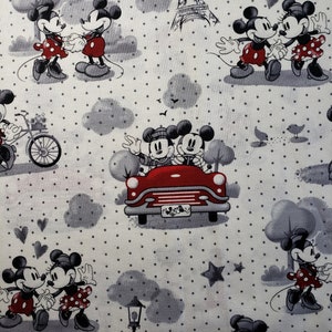 Mickey and Minnie mouse vintage Romantic Fabric by the yard 100% cotton for clothing ,crafts and quilting ,B.T.Y.1/2,1/4,fat quarter