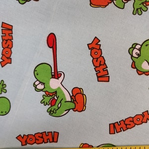 Yoshi Pattern Background Yoshi Nintendo Fabric: Aqua Blue 100% Cotton, Crafts & Quilting 21