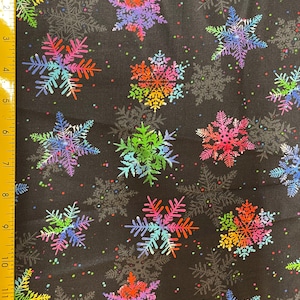 Holiday Snowflakes Neon Print Fabric: 100% Cotton