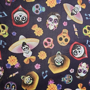 Disney Coco Fabric, Skull Print, 100% Cotton, Single Yard image 1