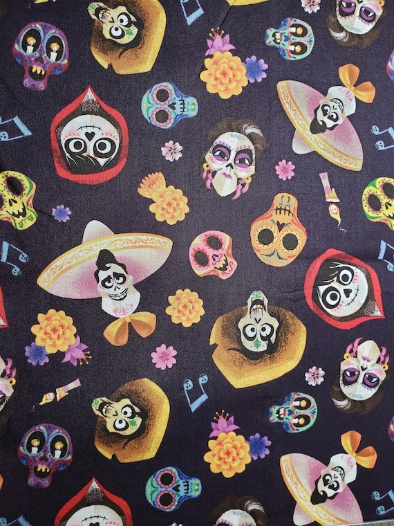 Disney Coco Fabric, Skull Print, 100% Cotton, Single Yard